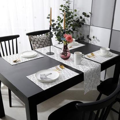 Table Runner and Placemats Set of 6 Flower Decorative Dining Table Runner with Matching Placemats Floral Tree Branch Gray Table Decor for Kitchen Dining Room and Everyday Use 13x90in - size: 13"x90"+6pcs