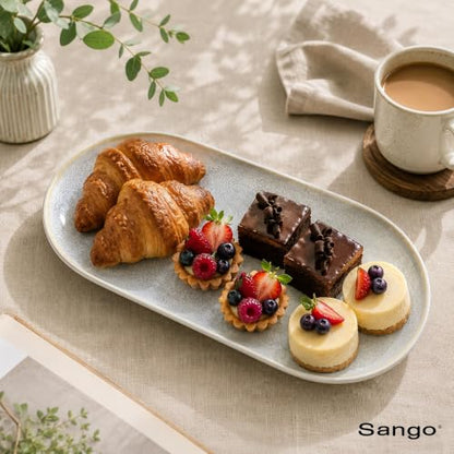 SANGO Anderson Serving Platters Set of 2, 14/12 Inch Stoneware Serving Dishes for Entertaining, Glossy Party Serving Trays for Food, Buffet Oval Platters for Bread, Appetizer, Cheese, Reactive Cream - color: Cream