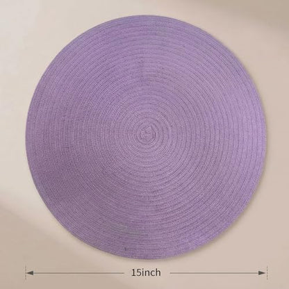 FunWheat Round Braided Placemats Set of 8 Place mats for Dining Tables Woven Heat Resistant Table Mats 15 inch (Light Purple,8pcs) - color: Light Purple, size: 8pcs