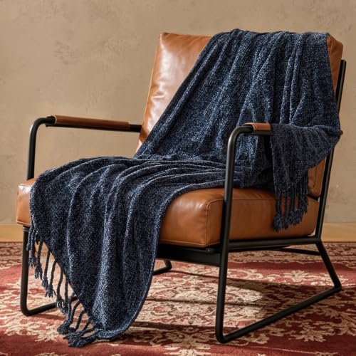 BEDELITE Soft Cozy Chenille Knit Throw Blanket with Tassel,Farmhouse Boho | ideal gift,fuzzy,fluffy,warm,for sofa or bed,room decor,breathable all season,lightweight,machine washable,50*60 navy - color: Navy, size: Throw(50"x60")