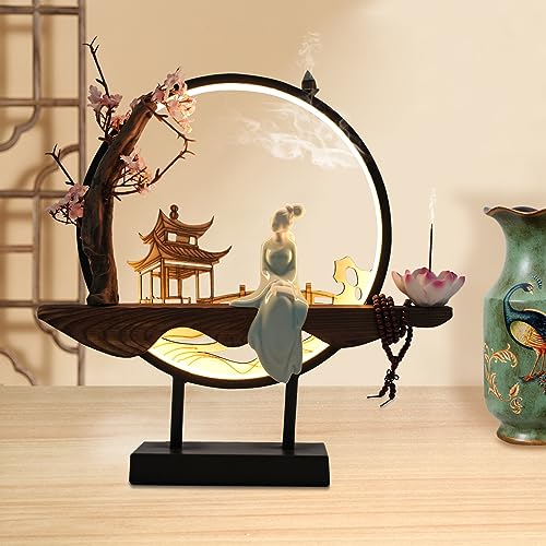 Backflow Incense Holder with LED Light, Countertop Incense Burner Holder Chinese Retro Ceramic Backflow Incense Burner for Relaxing or Home Decor (Style 1) - size: Style 1