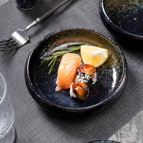 Uaral Japanese Salad Plate,Blue Plates and Bowls Set,Stoneware Plate Set,Appetizer Plates Set of 4,5.5inch,14oz(Nebula Blue) - color: Nebula Blue
