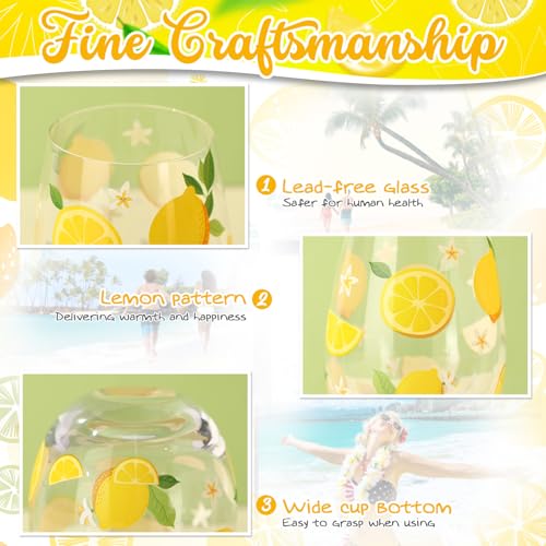 Sliner 2 Pack Lemon Stemless Wine Glasses 17oz Lemon Drinking Glasses Clear Stemless Wine Tumbler Unique Gift for Wedding, Mother's Day Birthday Drinking Party - style: Lemon