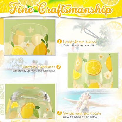 Sliner 2 Pack Lemon Stemless Wine Glasses 17oz Lemon Drinking Glasses Clear Stemless Wine Tumbler Unique Gift for Wedding, Mother's Day Birthday Drinking Party - style: Lemon