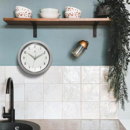 Infinity Instruments Retro Round Metal Wall Clock, Stone Grey, 9.5" - color: Stone Grey, size: 9.5 Inch