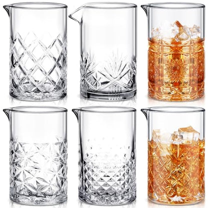 Inbagi 6 Pcs Cocktail Mixing Glass 24 oz Bartender Crystal Stirring Glass Thick Bottom Bar Seamless Mixing Pitcher for Stirring Drinks Home Bar Accessories, 6 Styles