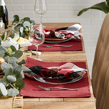 DII Basic Everyday Ribbed Tabletop 100% Cotton, Placemat Set, 13x19, Wine, 6 Piece - color: Wine, size: 13x19"