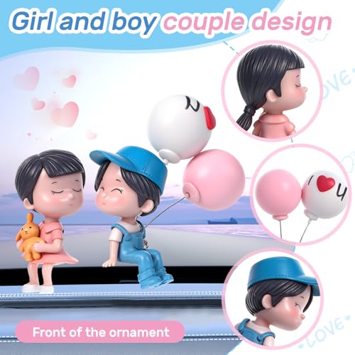 Lovely Couple Kiss Car Dashboard Decorations, Cute Cartoon Couple Figurine with Balloon, Resin Car Ornament Interior Accessories for New Car Gift Boys Girls