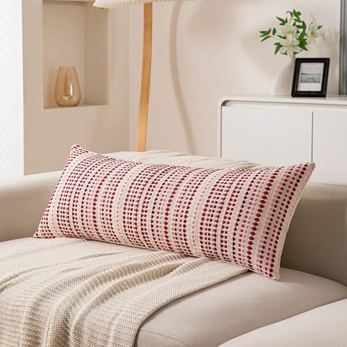 Boho Long Lumbar Body Decorative Throw Pillow Covers 14x36 Inch Pack of 1 Pink Woven Striped Pillow Covers Cotton Accent Pillowcase Farmhouse Cushion Covers for Home Decor Bed Couch Sofa Bench - color: Pink, size: 36" x 14" (Pack of 1)