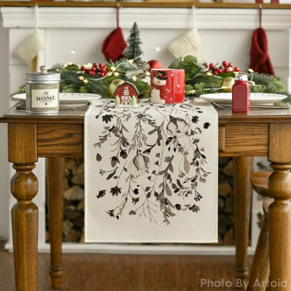 Artoid Mode Leaves and Flowers Cotton 210 GSM Winter Table Runner, Seasonal Christmas Kitchen Dining Table Decoration for Home Party Decor 13x72 Inch - size: 13" x 72", Table Runner