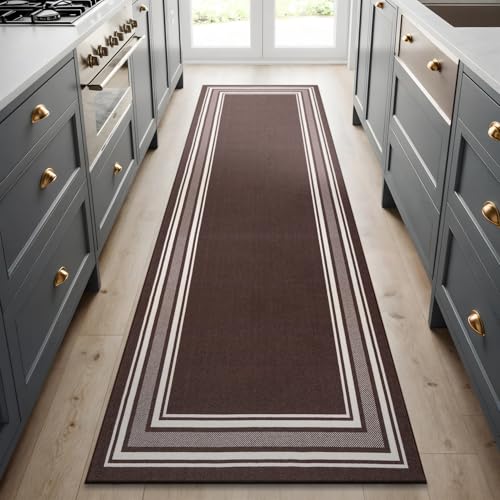 Beverly Rug Non Slip Area Rugs 2x5 Modern Bordered Non Skid Rubber Backing Soft Runner Rug for Living Dining Room Easy to Clean Non Shedding Kitchen Bedroom Indoor Carpet 2 x 5 Brown - color: Brown, size: 2' x 5' (Rectangular)