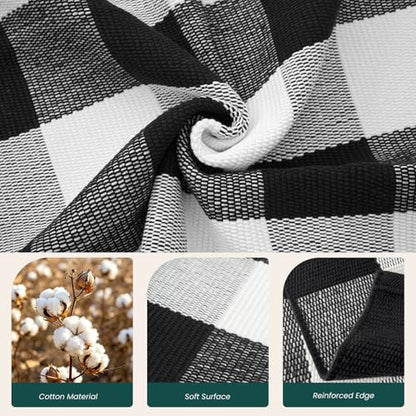 KOZYFLY Buffalo Plaid Area Rugs 3x5 Ft Black and White Checkered Rug Washable Front Door Mat Hand Woven Cotton Outdoor Rug Large Rug for Front Porch Kitchen Entryway Patio Bathroom | Washable Front Door Mat, Woven Cotton Outdoor Rug, Large Rug for Front P