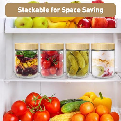 16oz Overnight Oats jars 4 Pack,Overnight Oats Containers with Bamboo Lids for Meal Prep,Wide mouth Mason Glass Salad Jars with Spoons,Glass Food Storage Container for Yogurt Chia Pudding Spice Sugar