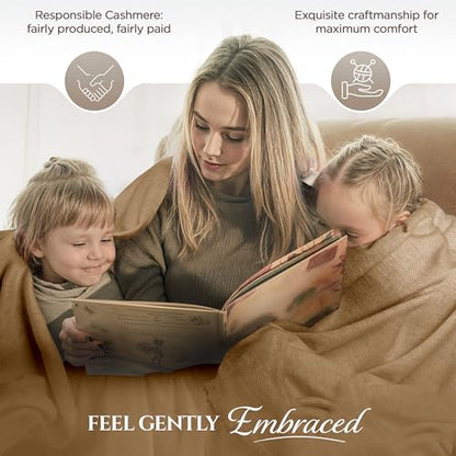 Cashmere Blanket – Hand Woven 100% Pure Wool Throw Blanket, 135 x 270 cm – Fine Herringbone Pattern Cozy, and Soft Blanket for Bed, Sofa, or Couch - Made in Nepal - color: Brown