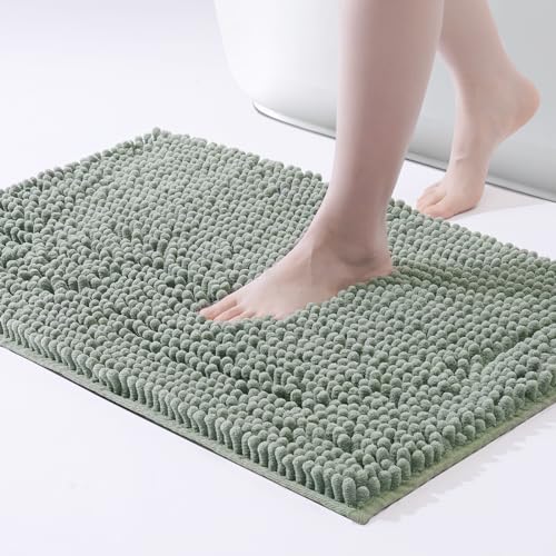 FRESHMINT Chenille Bathroom Rugs Mat 32"x20", Non-Slip Bath Mat for Bathroom Floor & Bathtub, Washable Soft Shower Shag Bath Rugs, Fluffy Thick Water Absorbent Microfiber Shower Mat, Sage Green - color: Sage Green, size: 1'8" x 2'8" (Rectangular)