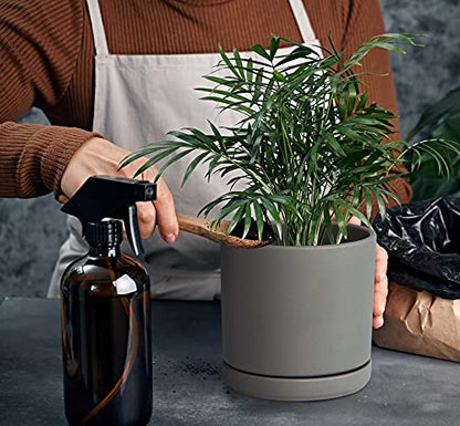 D'vine Dev 2-Pack Ceramic Pots with Saucers, 6/8 in, Grey, 94-G-M-3 | Glazed Ceramic, Drainage Hole, Perfect-Fit Saucer, Sleek Cylinder Shape, High Temperature Fired, Elegant Home Accent - color: Gray, size: Medium