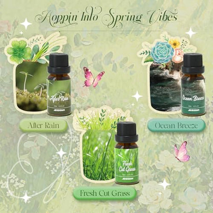 ARVIDSSON Spring Essential Oils Set, Natural Fragrance Oil for Diffuser - After Rain, Ocean Breeze, Fresh Cut Grass, Gardenia, Sweet Pea, Rose Sandalwood, Spring Scented Oil Gift Set - color: Green