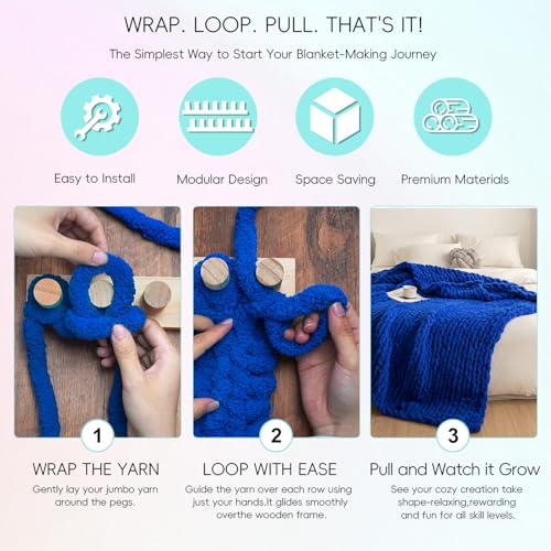 68'' Chunky Yarn Blanket Loom for DIY Throw Blankets, Adjustable Size Hand Knitting Yarn Chunky, Easy Operation for Cozy Handmade Blankets, Ideal for DIY Beginners