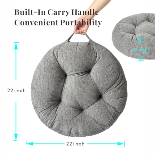 Floor Pillow Cushion with Handle for Adults Women Men | Large Meditation & Sitting Cushion Pillow for Tatami, Living Room, Yoga (1, Gray, Round, 22" x 22" x 6") - color: Gray, Round