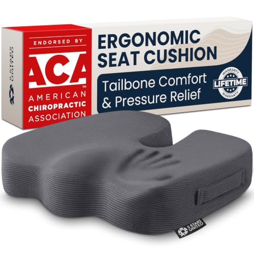 5 STARS UNITED Seat Cushion - Memory Foam Chair Pad for Tailbone Pain Relief - Ergonomic Support for Coccyx, Sciatica & Butt - Office, Desk & Gaming Chair, Car Seat, Wheelchair, Airplane, D Gray - color: Dark Gray, size: Large