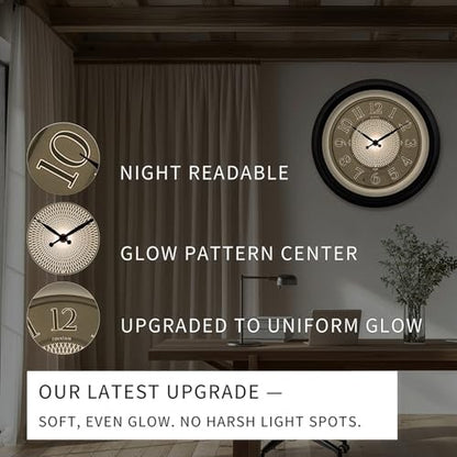 18" Galaxy Large Illuminated Atomic Analog Wall Clock | Battery Operated, Night Light Wall Clock with Smart Sensor, Accurate & Easy to Read for Living Room, Kitchen & Home Office - color: Oil Rubbed Bronze