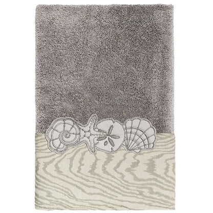 Seaside 4-Piece Luxury Towel Set, Sparkling Seashell Applique, Plush Turkish Cotton, Durable & Quick Dry, Nautical Bath Ensemble, 2 Bath 2 Hand Towels, Charcoal - color: Charcoal, size: 2 Pcs Bath 2 Pcs Hand Towel