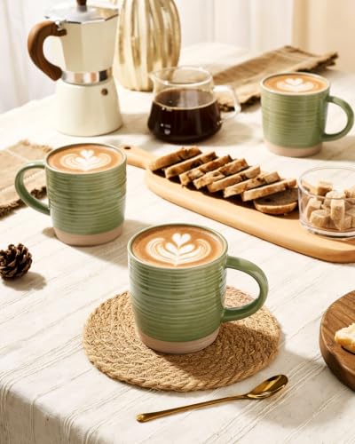 famiware Coffee Mugs Set of 4, 13 oz Mug Set, Ceramic Cup Set with Handle | Stoneware Mug for Coffee, Tea, Latte, Cappuccino, Microwave and Dishwasher Safe, Constellation Series，Olive Green - color: Constellation-Olive Green, size: 4 Count (Pack of 1)
