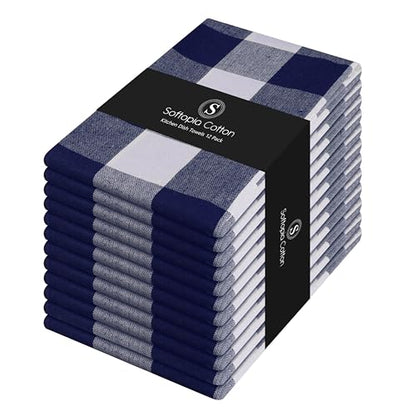 Navy Buffalo Plaid Kitchen Dish Towels, 12 Pack, 100% Cotton, 16x26 Inches, Super Absorbent, Quick Dry, Soft, Durable, Dish Drying & Cleaning Towels with Hanging Loop, Navy Blue White - color: Navy, White - Buffalo, size: 16 X 26 - 12 Pack