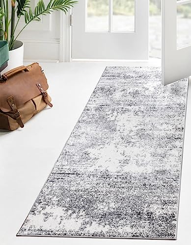 Keen Home Design Abstract Non-Shedding Runner Rug, Soft Thick Pile, 2x8 | Polypropylene High Pile, Jute Back; Ideal For Hallway, Bedside, Home Office - color: Abstract Cream/Grey, size: 2'8" x 7'7" (Runner)