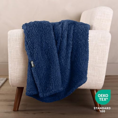 Bare Home Faux Shearling Blanket (King, Solid Dark Blue) | Blanket for Bed, Sofa, Couch, Camping, Travel, and Gifts, Warm & Lightweight, Fluffy & Soft - color: 05 - Solid Dark Blue, size: King