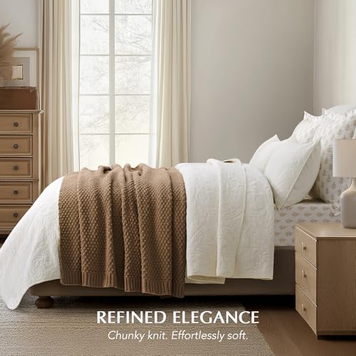 EVERGRACEHOME Chunky Chenille Knit Throw Blanket, 50 x 60, Camel Brown | Sculpted Moss Stitch, Chic Modern Farmhouse, All-Season Warmth, OEKO-TEX® Certified, Elegant Blanket for Couch, Bed, Sofa - color: Camel Brown, size: 50" X 60"