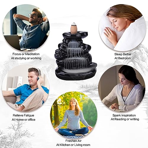 Waterfall Backflow Incense Burner Ceramic Incense Holder Incense Waterfall Fountain Incense Cone Holder, Yoga Meditation Home Decor Office Gifts(Stone) - color: Stone Backflow Incense Burner