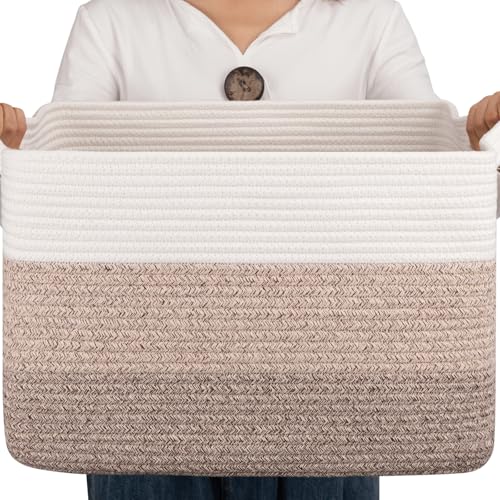 OIAHOMY Woven Blanket Basket Laundry Basket Dog Toy Basket Gradient Brown | Large Storage Basket,Baby Basket,Toy Storage,Woven Rope Basket for Blankets,Blanket Storage for Living Room - color: Gradient Yellow, size: 17.7”x13.8”x11”