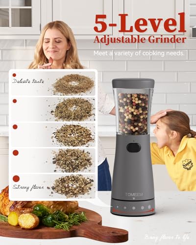 Electric Salt and Pepper Grinder Set with Storage Base, Stainless Steel Rechargeable Salt and Pepper Grinder Set with 4.5 oz Large Capacity, 1.8" Wide Mouth, Adjustable Coarseness, Ideal for Kitchen - color: Dark Gray