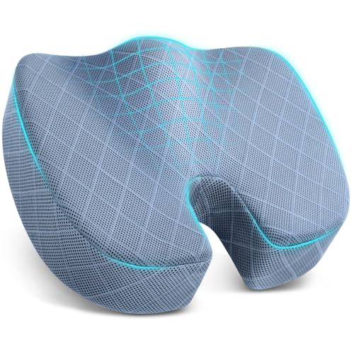 Office/Car Seat Cushion, Non-Slip Sciatica & Back Coccyx Tailbone Pain Relief Chair Pad, Memory Foam Butt Pillow for Computer Desk, Wheelchair, Driving (Light Blue, X-Large) - color: Light Blue, size: X-Large