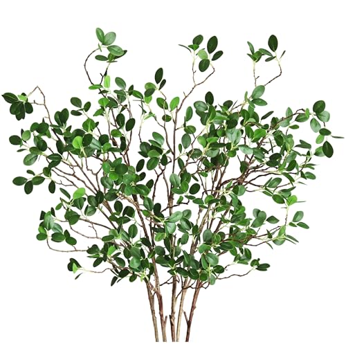 Htmeing Artificial Eucalyptus Green Branches with Leaves Faux Long Stems Fake Greenery Plants Ficus Twigs for Home Office Shop Farmhouse Decoration 110cm/43 (5 PCS) - color: 5 Pcs
