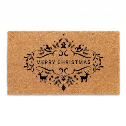 Merry Christmas Doormat | Natural Coconut Coir, Non-Slip | Outdoor Welcome Mat with Festive Holiday Design - color: Merry Christmas