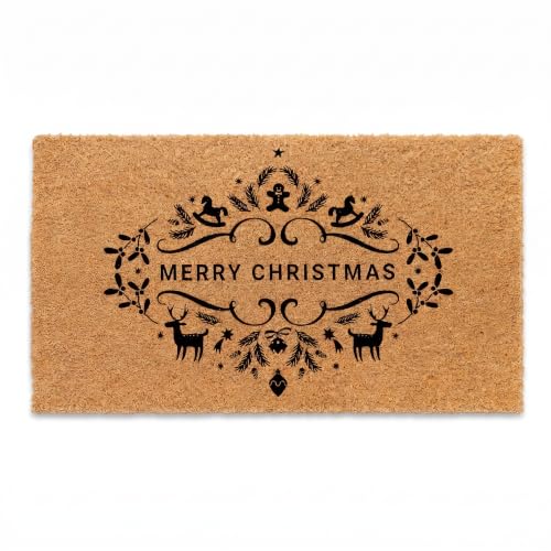 Merry Christmas Doormat | Natural Coconut Coir, Non-Slip | Outdoor Welcome Mat with Festive Holiday Design - color: Merry Christmas