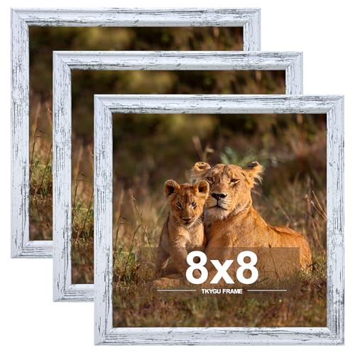 8x8 Picture Frame set of 3, 8 x 8 Square Wall Gallery Poster Photo Frame Rustic White for Wall Hanging or Tabletop, Wall Mounting Horizontally or Vertically,best gift - color: Rustic White -3PCS, size: 8X8in