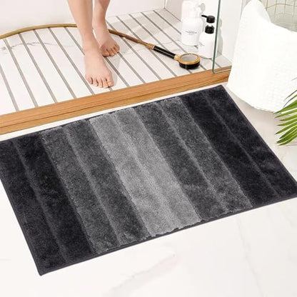 Bath Rug Mat Non Slip,Stripe Indoor Doormat,20"x32" | Small Area Rug,Rubber Backed,Soft microfiber,Absorbent,Machine Washable,Bathroom,Entryway,Kitchen,Hallway - color: Black Stripe1