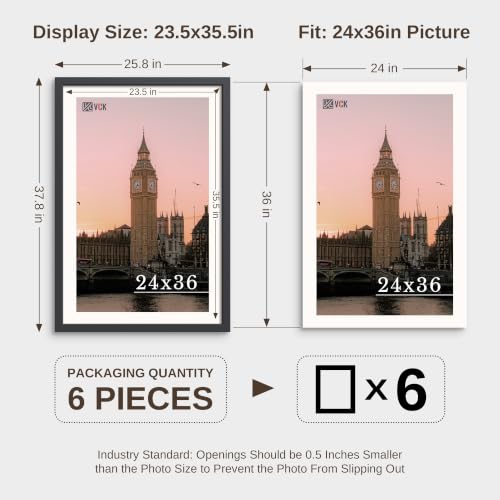 VCK 24x36 Poster Frames Black - 6 Pack, Wide Border Wood Picture Frame, Multi-Directional Display Family Photos, Office Prints, Studio/Gallery, Wall Hanging - color: Black, size: 24 x 36