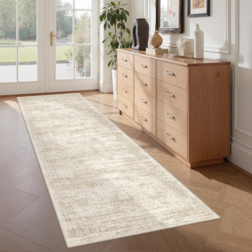 2x6 Runner Rug Non Slip,Washable Hallway Runner Rug,Beige | Neutral Rugs for Kitchen,Entryway,Bedroom,Bathroom,Nursery Room,Thin,Soft Runner Rug,Stain Resistant Indoor Carpet - color: Beige/Ivory, size: 2' x 6' (Runner)