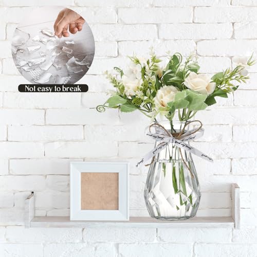 Set of 12 Pcs Small Plastic Bud Vases in Bulk with Gift Wrapping Ribbon, Vases for Flower, Wedding Centerpieces for Home Decor, Living Room, Office Decoration, Housewarming Party Gift (Clear)