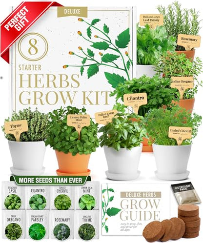 HOME GROWN Gift Herb Kit – 8 Herb Seeds Set with Basil, Cilantro, Mint & More, Complete Indoor Grow Kit for Kitchen, Gardening Gifts for Women & Men, Ideal for Cooking & Home Décor - style: Deluxe Herb Grow Kit