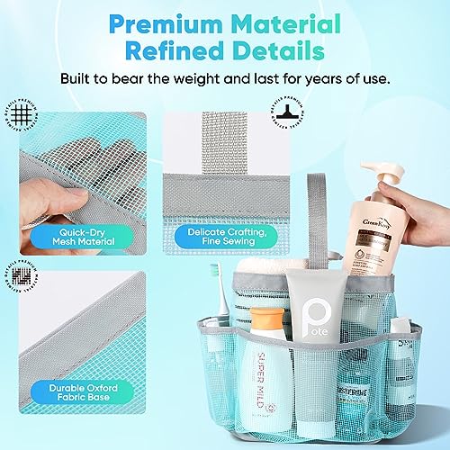 EUDELE Mesh Shower Caddy Portable, 8-Pocket Large Capacity, Quick Dry, Easy Clean, for Beach, Swimming, Gym, Travel - color: Mint Green-Grey