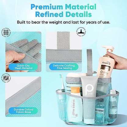 EUDELE Mesh Shower Caddy Portable, 8-Pocket Large Capacity, Quick Dry, Easy Clean, for Beach, Swimming, Gym, Travel - color: Mint Green-Grey