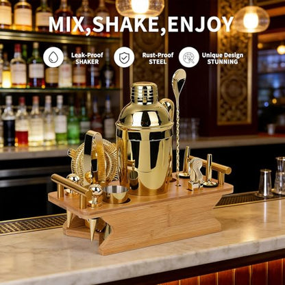 JNWINOG Cocktail Shaker Set Stainless Steel Bartending Kit 18.6oz Cocktail Bar Set Cocktail Mix Drink Making Kit Professional Bar and Home Drink Bar Tools for Bartender (Gold, 12Pcs-1) - color: Gold, size: 12Pcs-1