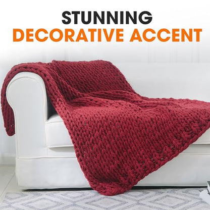 Cheer Collection Chunky Knit Blanket - Throw Blankets for Bed & Couch, Cozy Chunky Knit Throw Blanket, Ultra-Soft Oversized Knitted Blanket, Machine Washable Knit Throw Blanket- 50''x60'', Burgundy - color: Burgundy