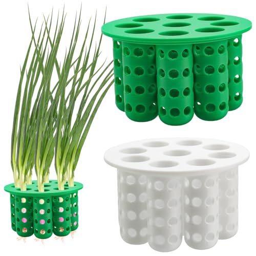 2 Pack 9 Hole Green Onion Planter Seed Sprouting Kit Scallion Planter Compatible with Regular Mouth Mason Jar for Windowsill Garden, Hydroponics, and Propagation Hydroponics Enthusiasts(Green,White)