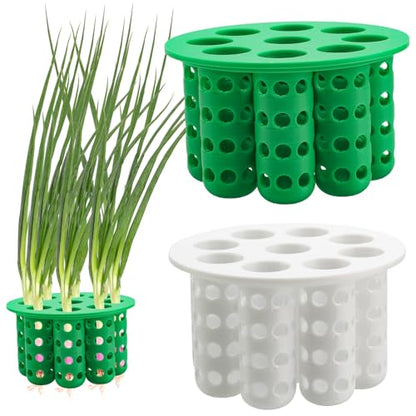 2 Pack 9 Hole Green Onion Planter Seed Sprouting Kit Scallion Planter Compatible with Regular Mouth Mason Jar for Windowsill Garden, Hydroponics, and Propagation Hydroponics Enthusiasts(Green,White)